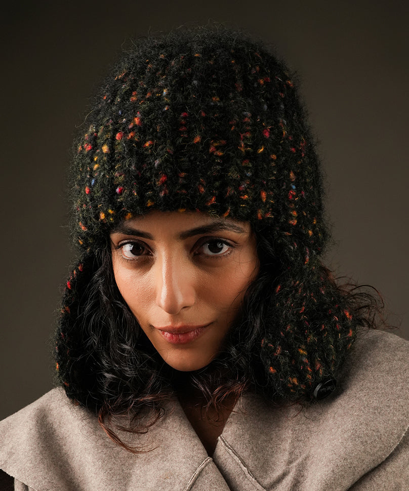 Beanie with Flap - Black