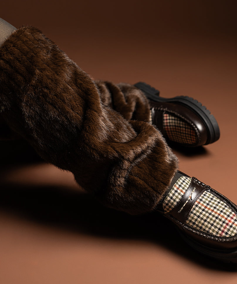 Ribbed Fur Leg Warmer - Brown