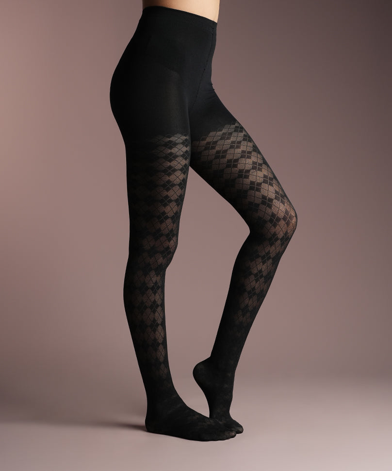 Sheer Black Argyle Stockings