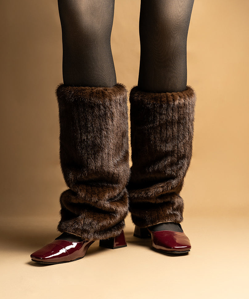 Ribbed Fur Leg Warmer - Brown