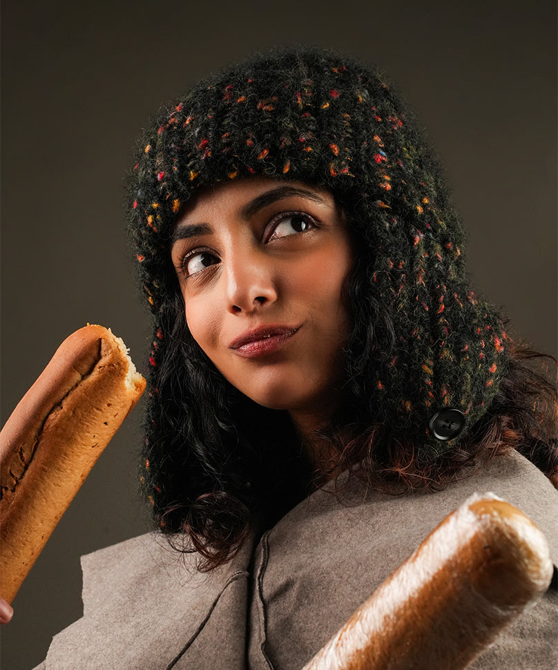 Beanie with Flap - Black