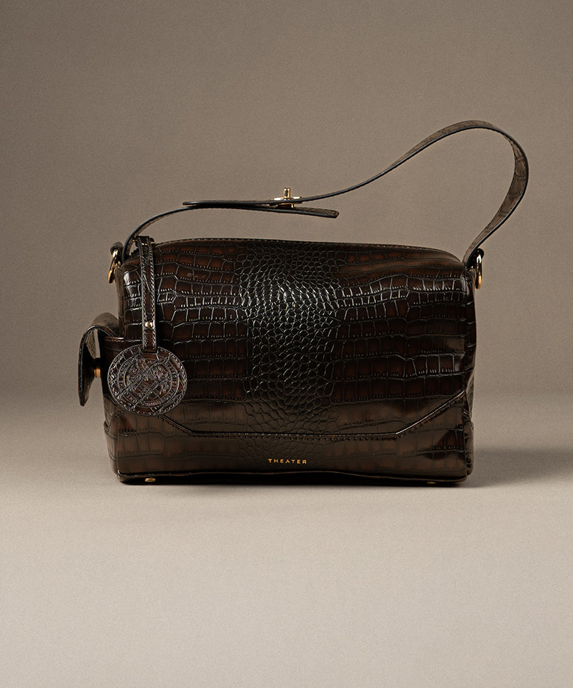 Bonbon Croco(Brown) - Brown Croco Crossbody Bag with Suede Lining