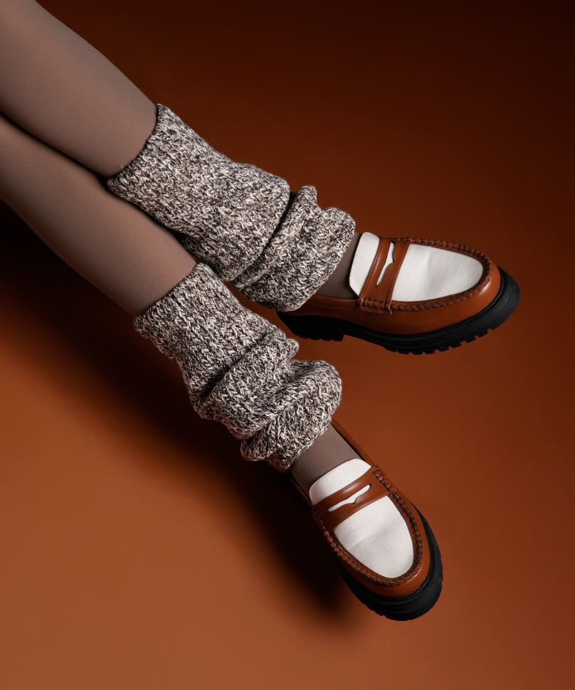 Melange Ribbed Leg Warmer - Brown