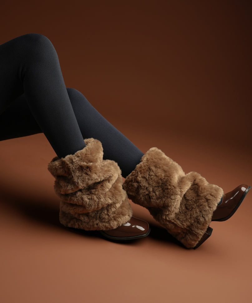 Short Fur Leg Warmer - Brown