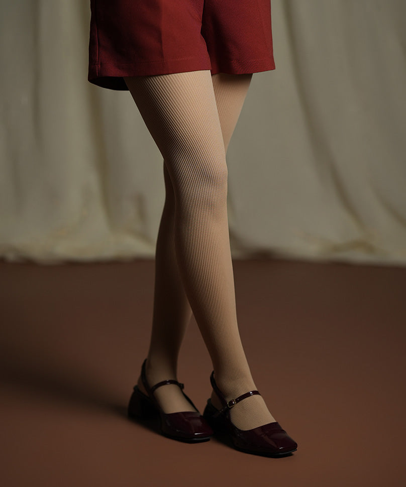 Beige Ribbed Stockings