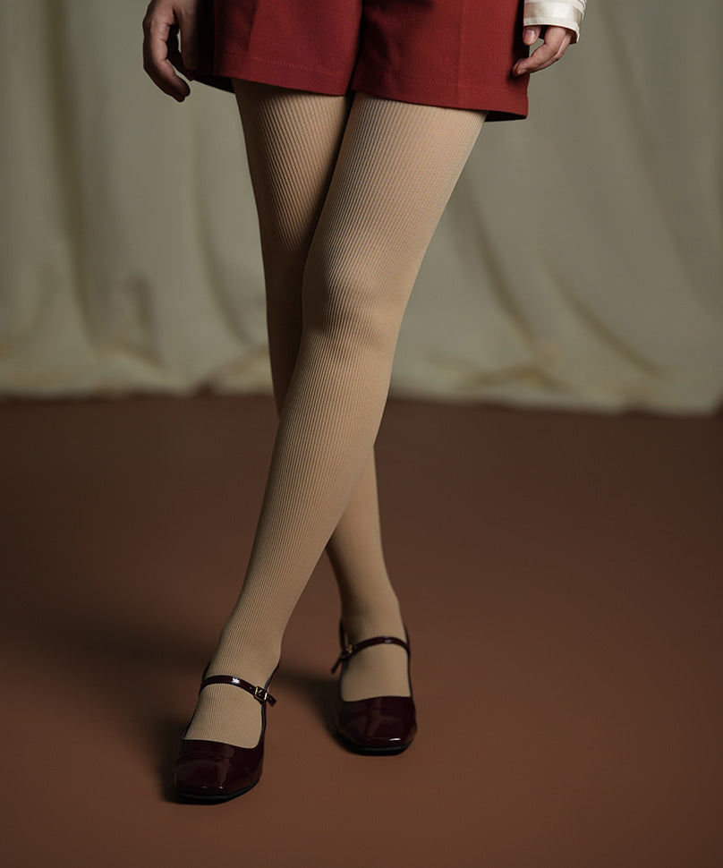 Beige Ribbed Stockings