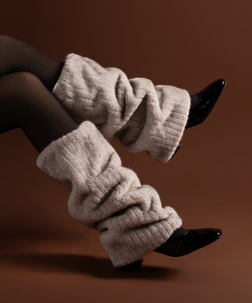 Ribbed Fur Leg Warmer - Light Grey