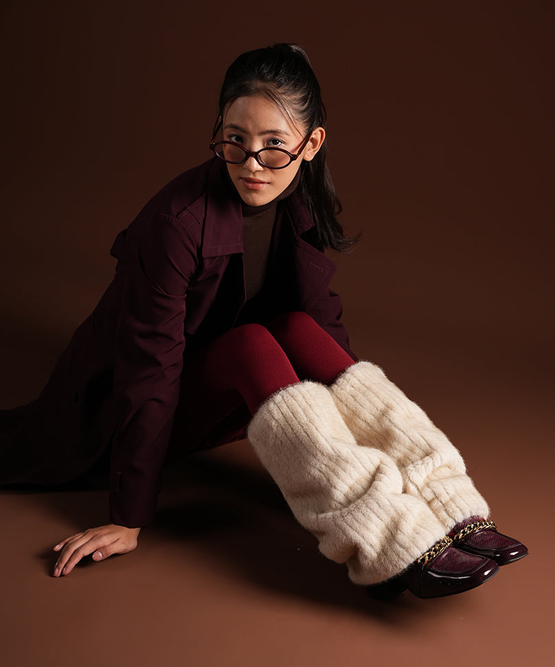 Ribbed Fur Leg Warmer - Cream