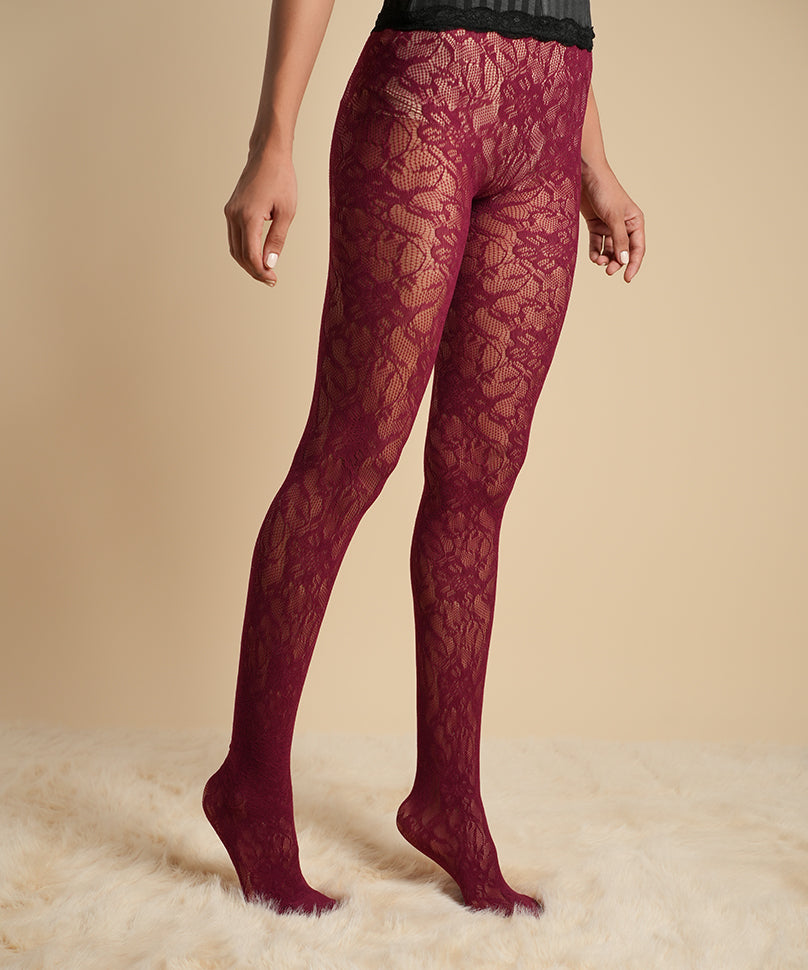 Elizabeth Lace Stockings - Maroon