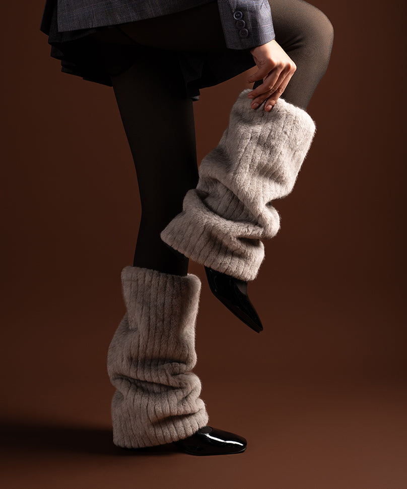 Ribbed Fur Leg Warmer - Light Grey