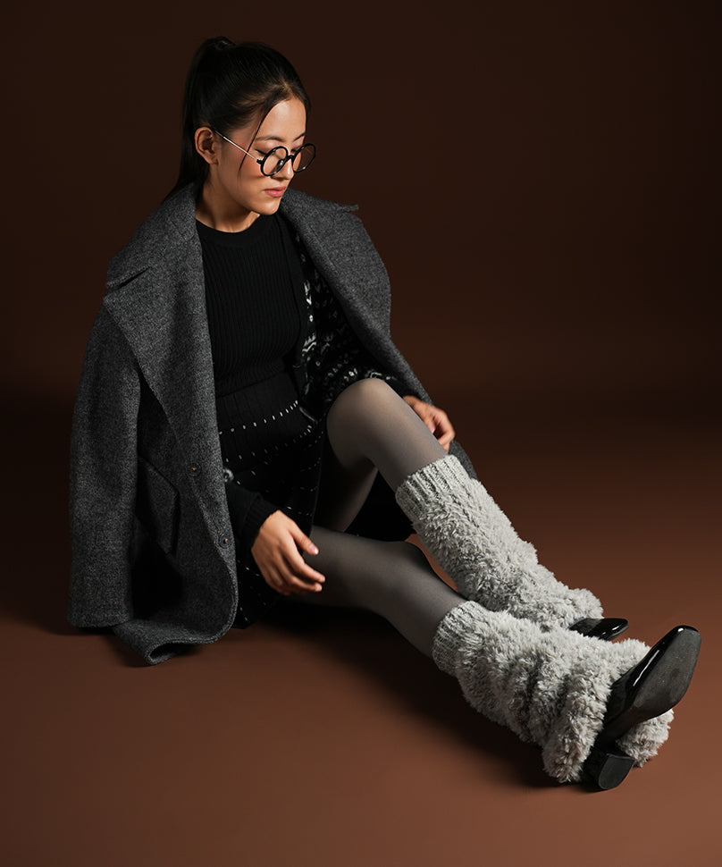 Banded Plush Ribbed Leg Warmer - Light Grey