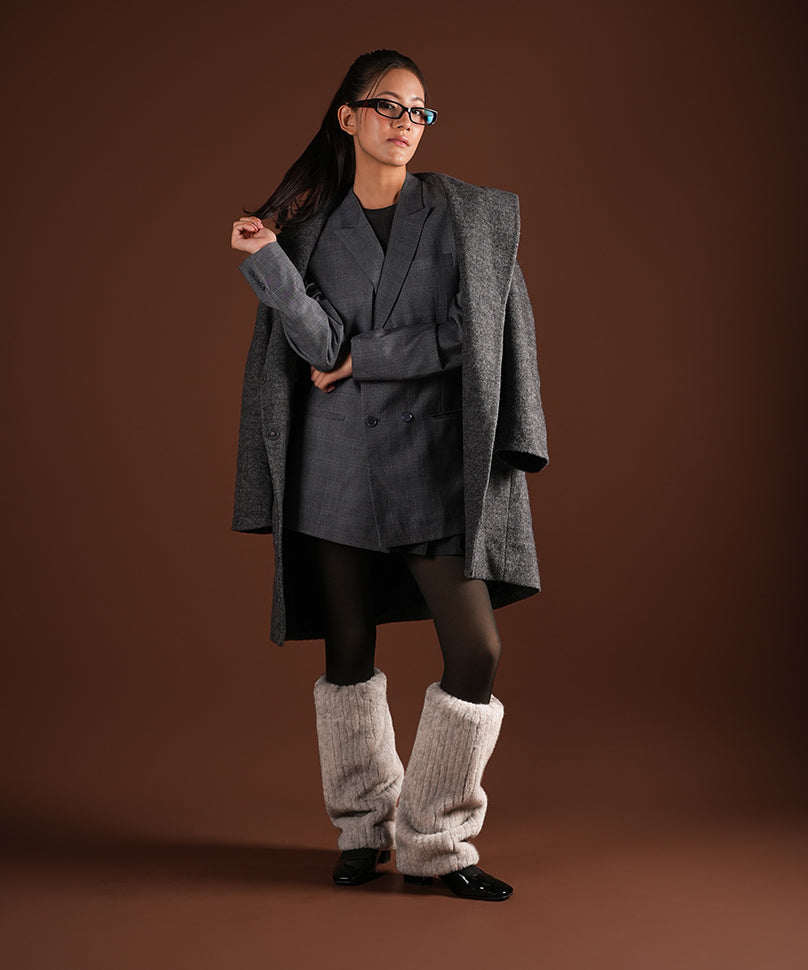 Ribbed Fur Leg Warmer - Light Grey