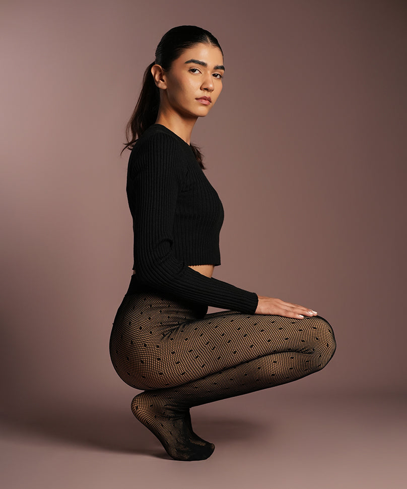 Fishnet Fur Dotted Stockings