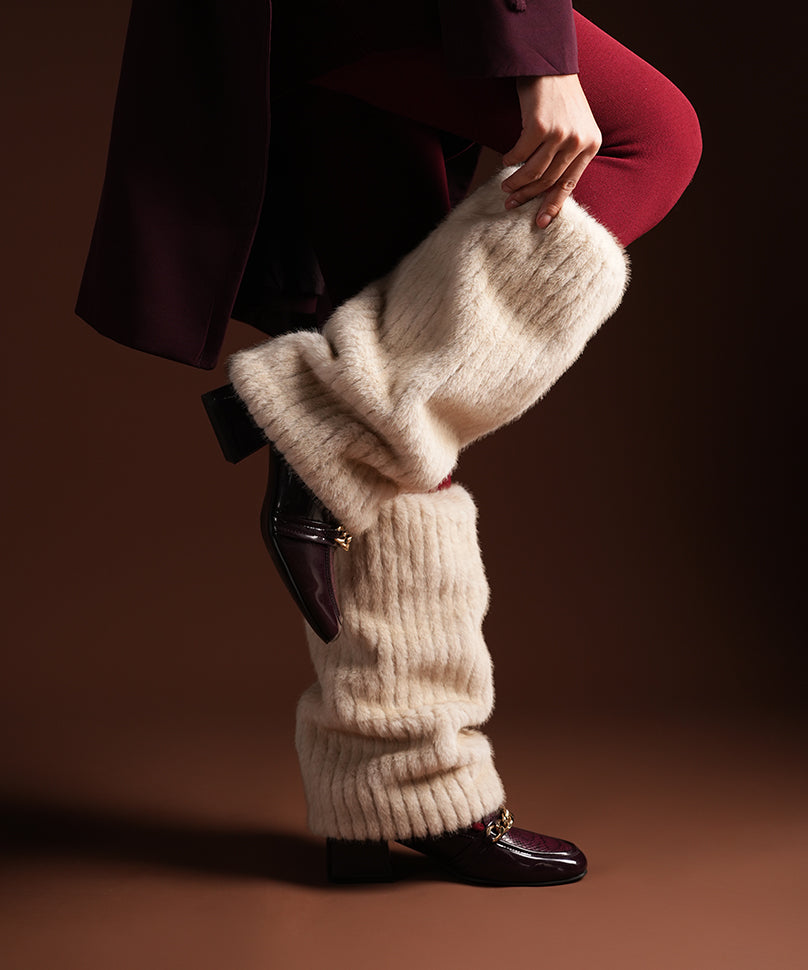 Ribbed Fur Leg Warmer - Cream