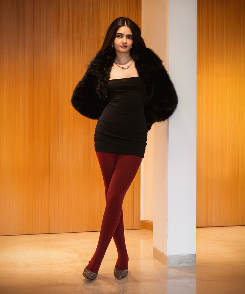 Bordeaux Fur Stockings