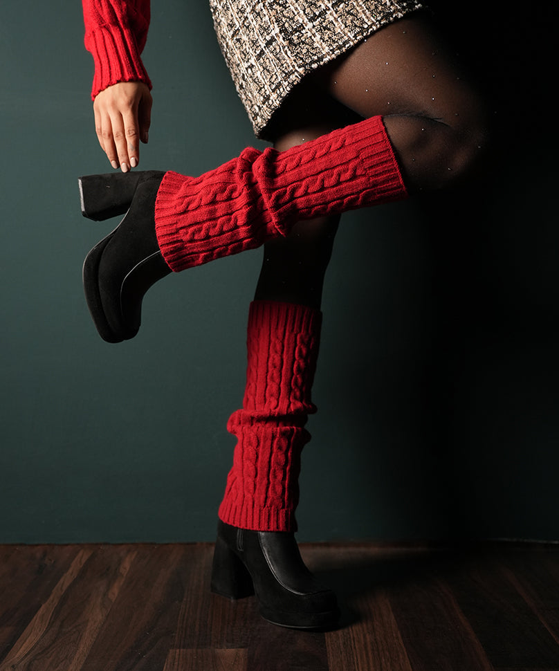 Cable Knit Leg Warmer - Red