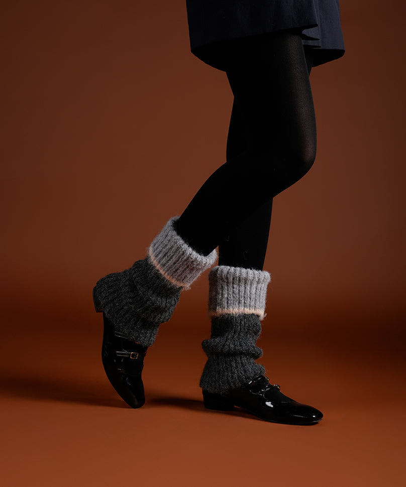 Color Block Cuff Leg Warmer - Dark Grey