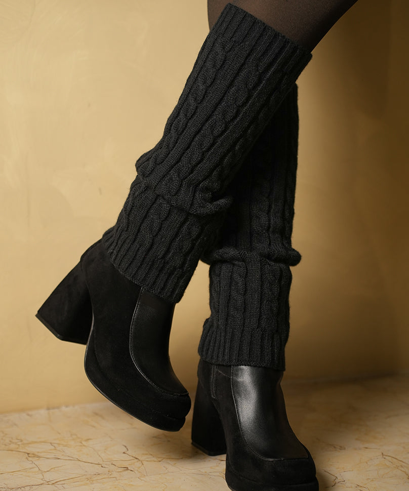 Cable Knit Leg Warmer - Black