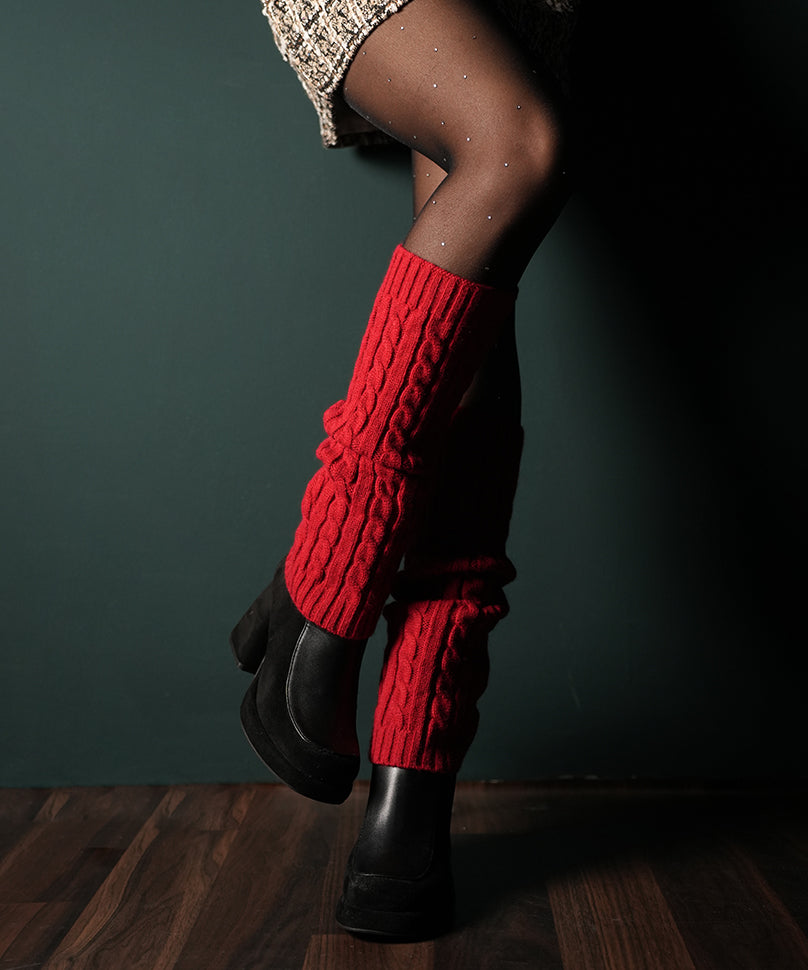 Cable Knit Leg Warmer - Red