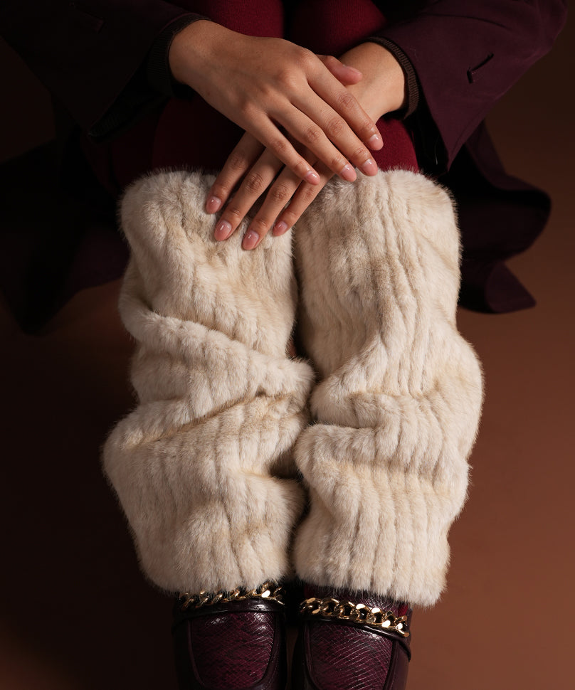 Ribbed Fur Leg Warmer - Cream