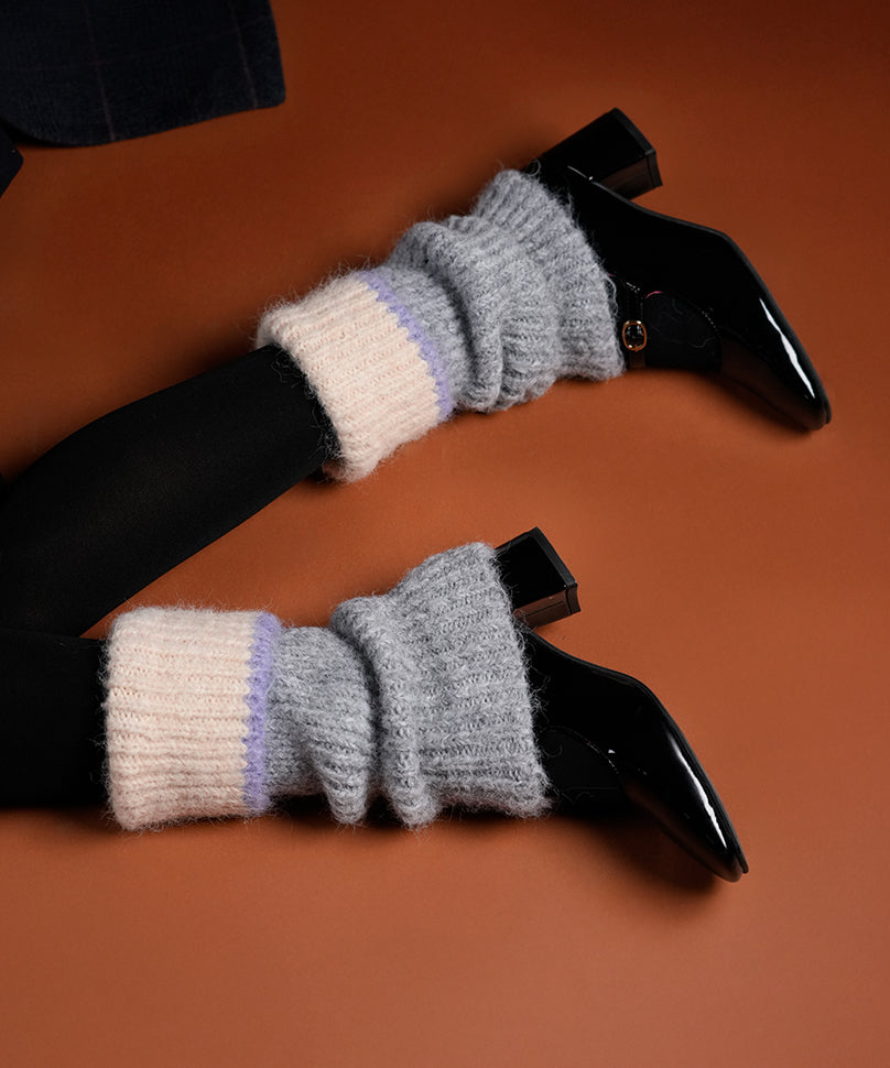 Color Block Cuff Leg Warmer - Light Grey