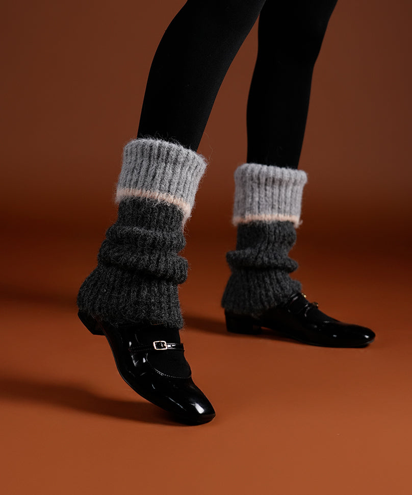 Color Block Cuff Leg Warmer - Dark Grey