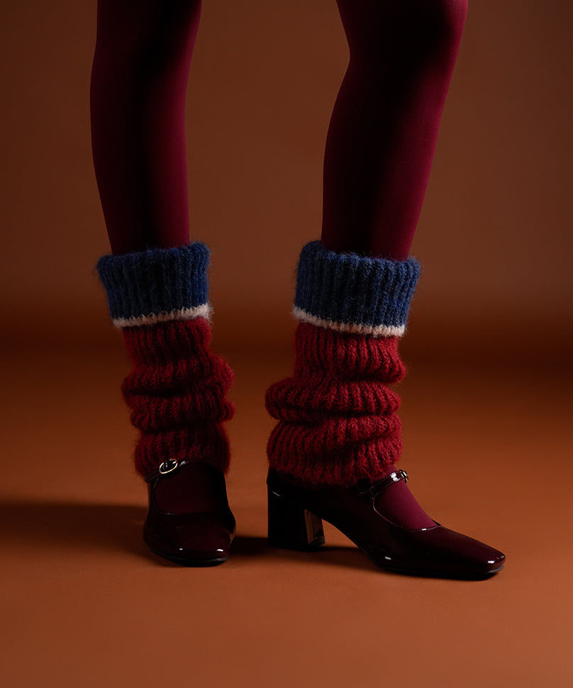 Color Block Cuff Leg Warmer - Red