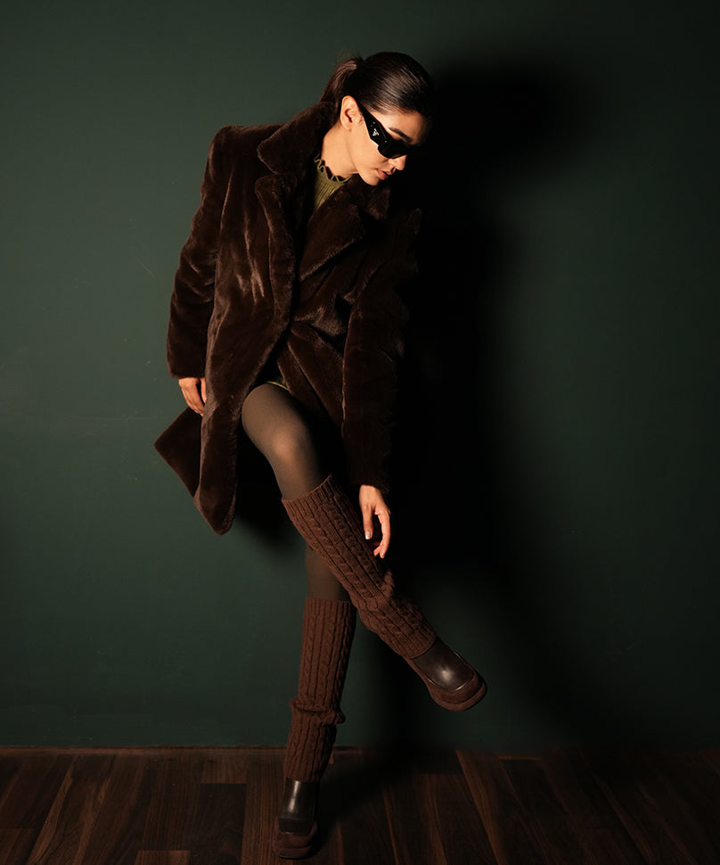 Cable Knit Leg Warmer - Brown