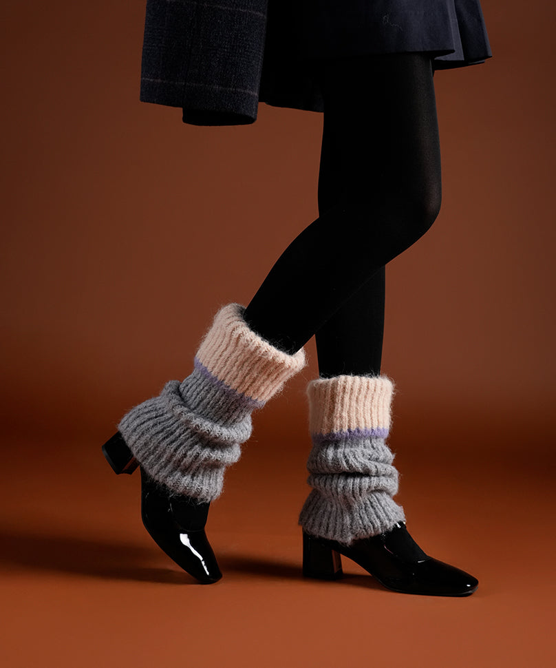 Color Block Cuff Leg Warmer - Light Grey