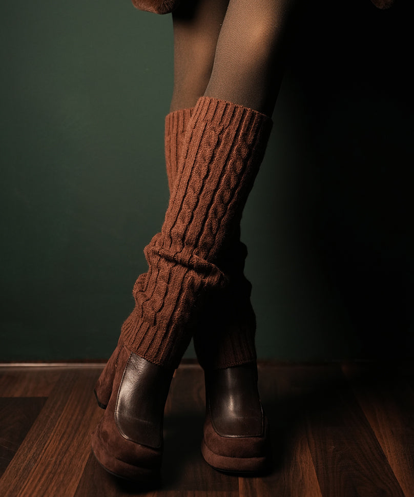 Cable Knit Leg Warmer - Brown