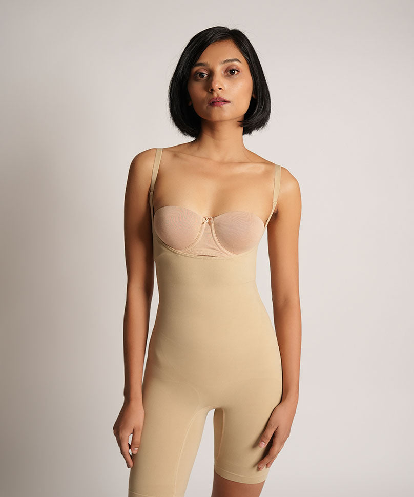 Mid Thigh Open Bust bodysuit - Nude