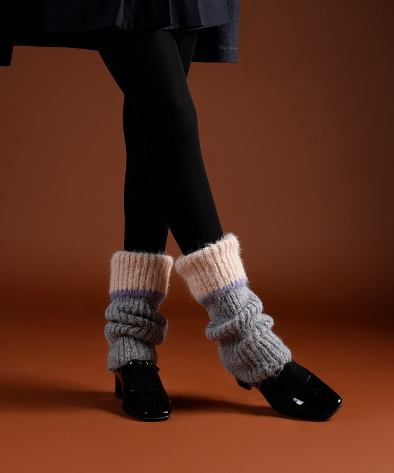 Color Block Cuff Leg Warmer - Light Grey