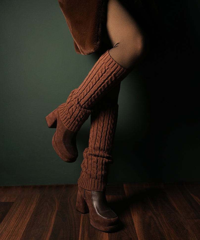 Cable Knit Leg Warmer - Brown