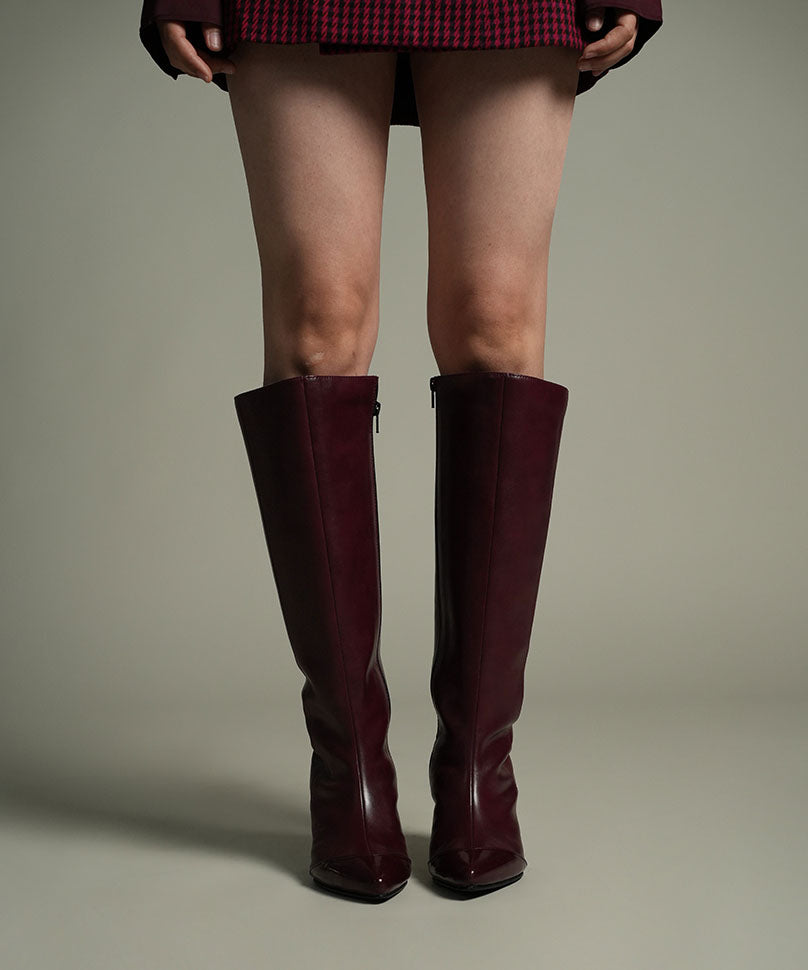 Sabrina - Burgundy Knee-High Boots with Patent Tip - Theater