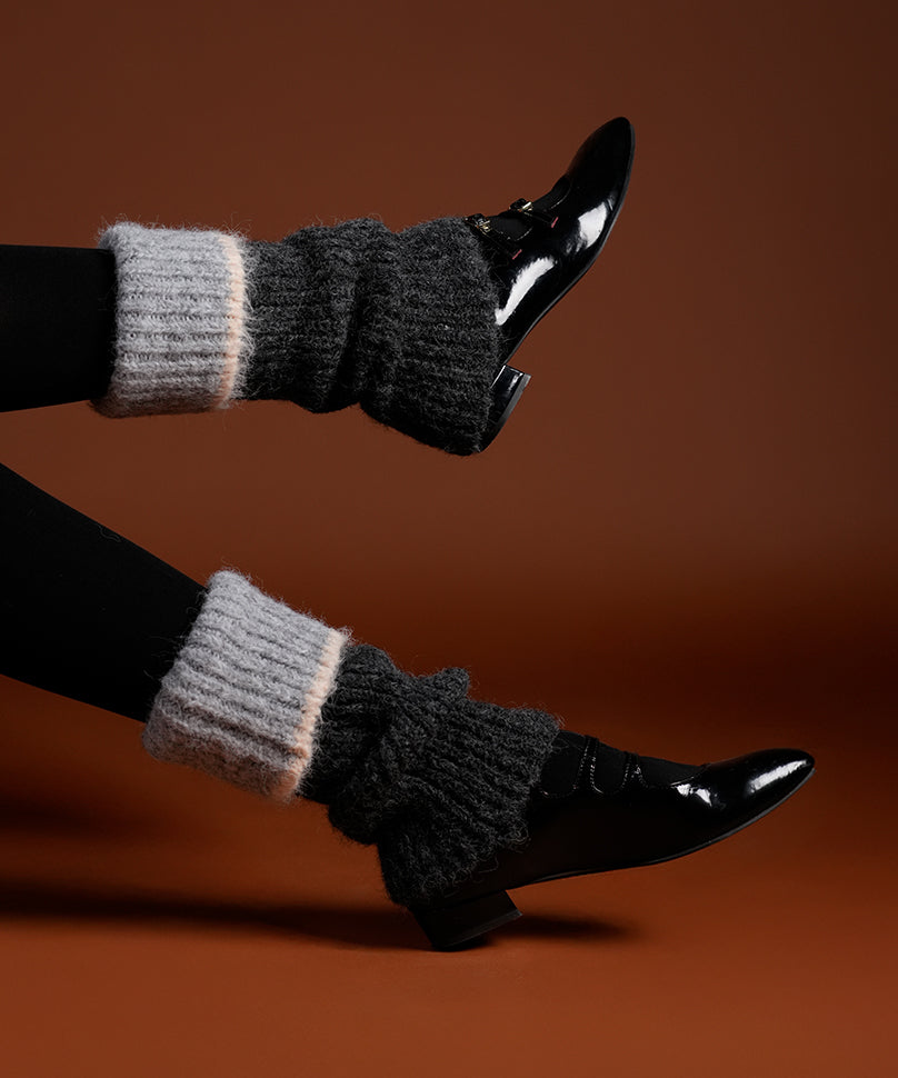 Color Block Cuff Leg Warmer - Dark Grey