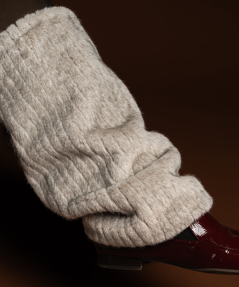 Ribbed Fur Leg Warmer - Light Grey