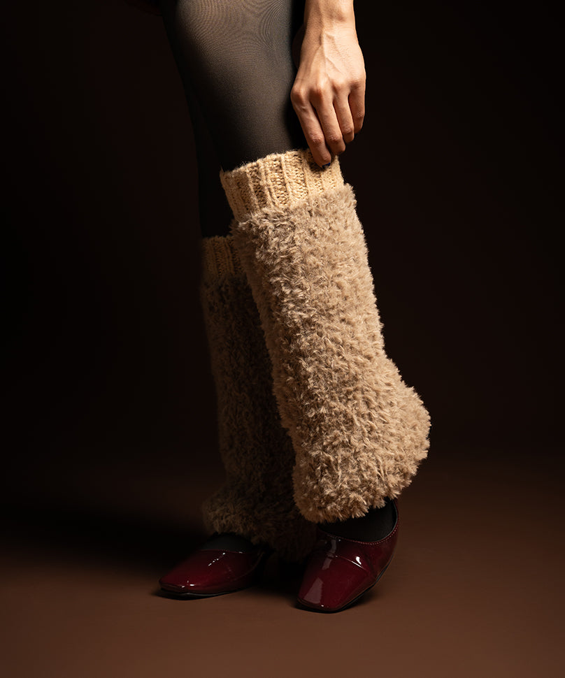Banded Plush Ribbed Leg Warmer - Light Brown