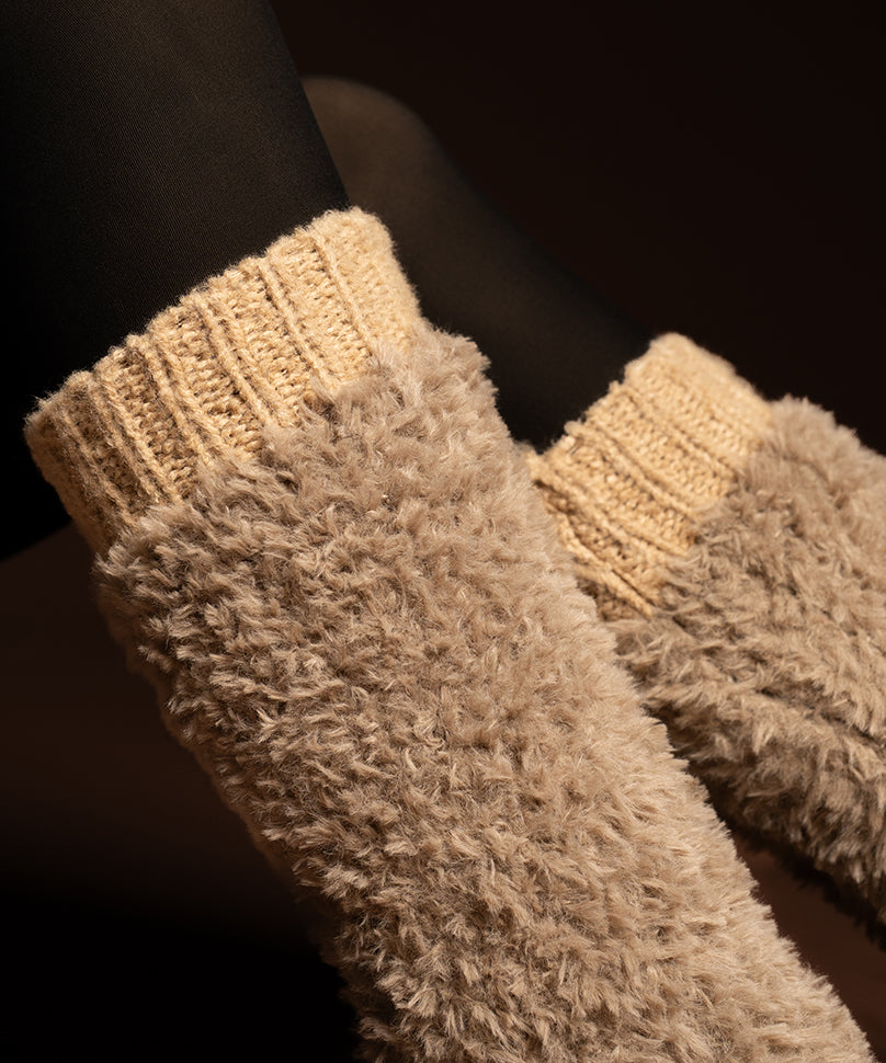 Banded Plush Ribbed Leg Warmer - Light Brown