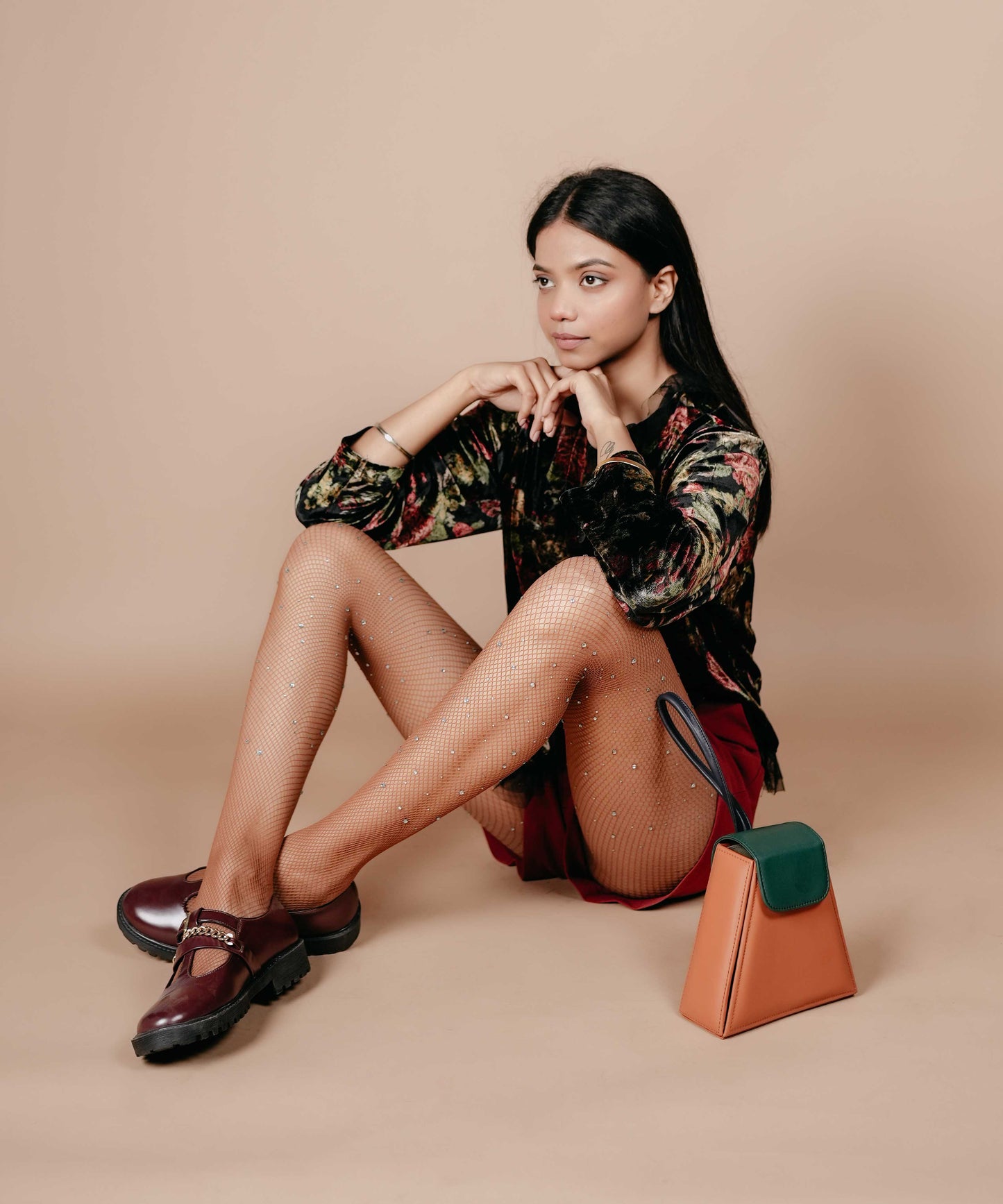 Brown Rhinestone Stockings