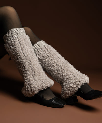 Banded Plush Ribbed Leg Warmer - Light Grey