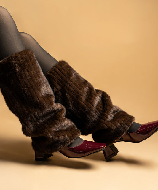 Ribbed Fur Leg Warmer - Brown