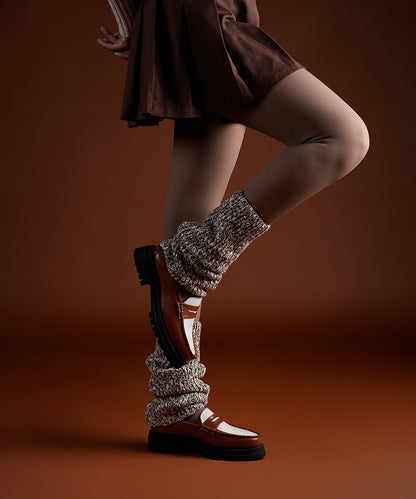 Melange Ribbed Leg Warmer - Brown