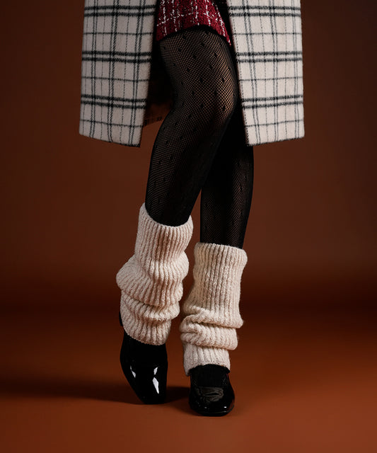 Melange Ribbed Leg Warmer - White