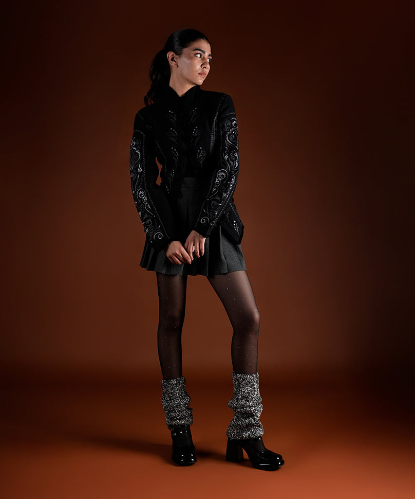 Melange Ribbed Leg Warmer - Black