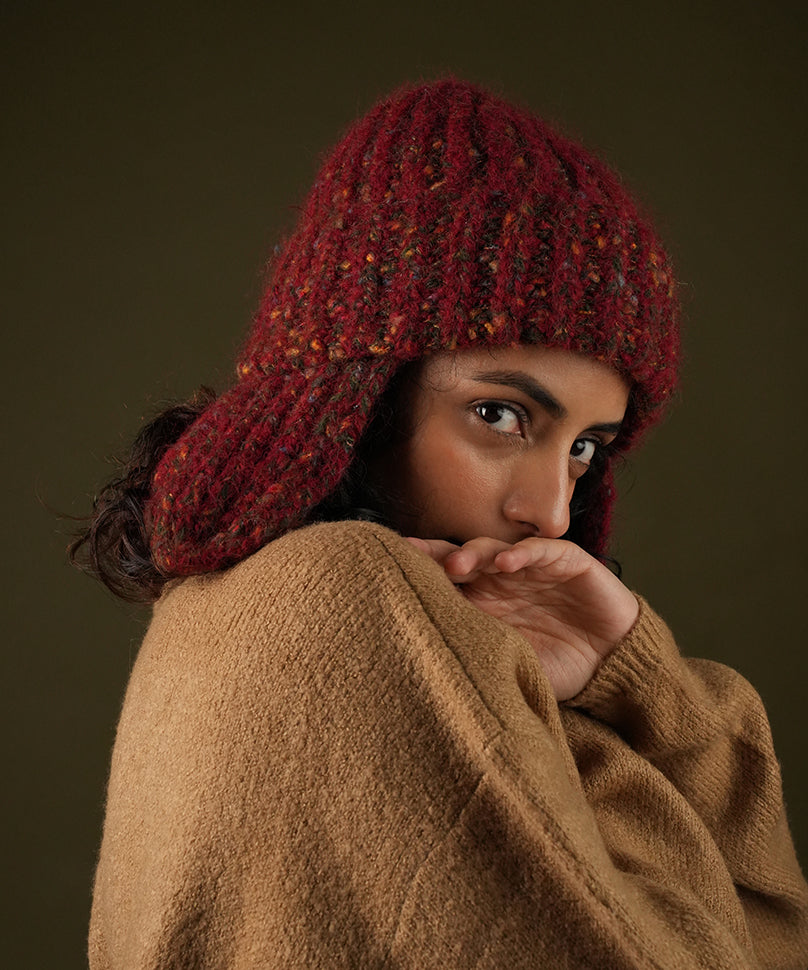 Beanie with Flap - Maroon