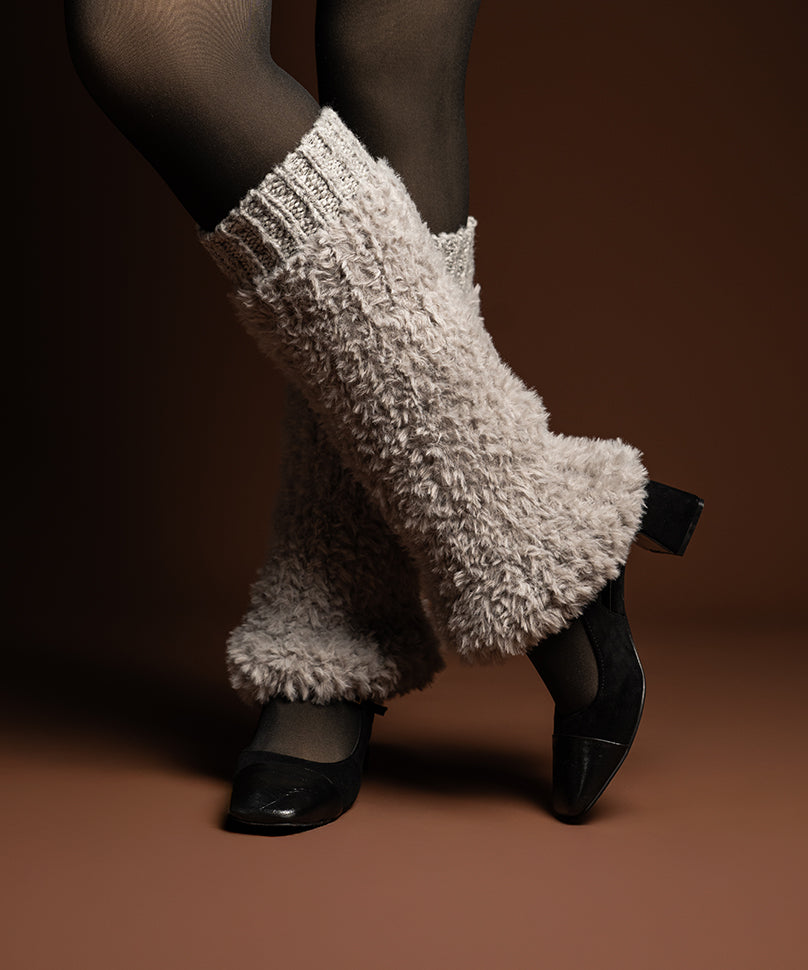 Banded Plush Ribbed Leg Warmer - Light Grey