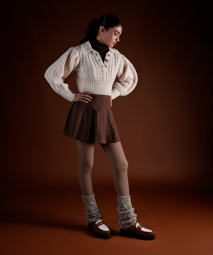 Melange Ribbed Leg Warmer - Brown