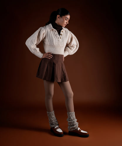 Melange Ribbed Leg Warmer - Brown