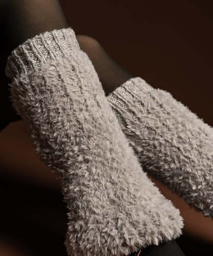 Banded Plush Ribbed Leg Warmer - Light Grey