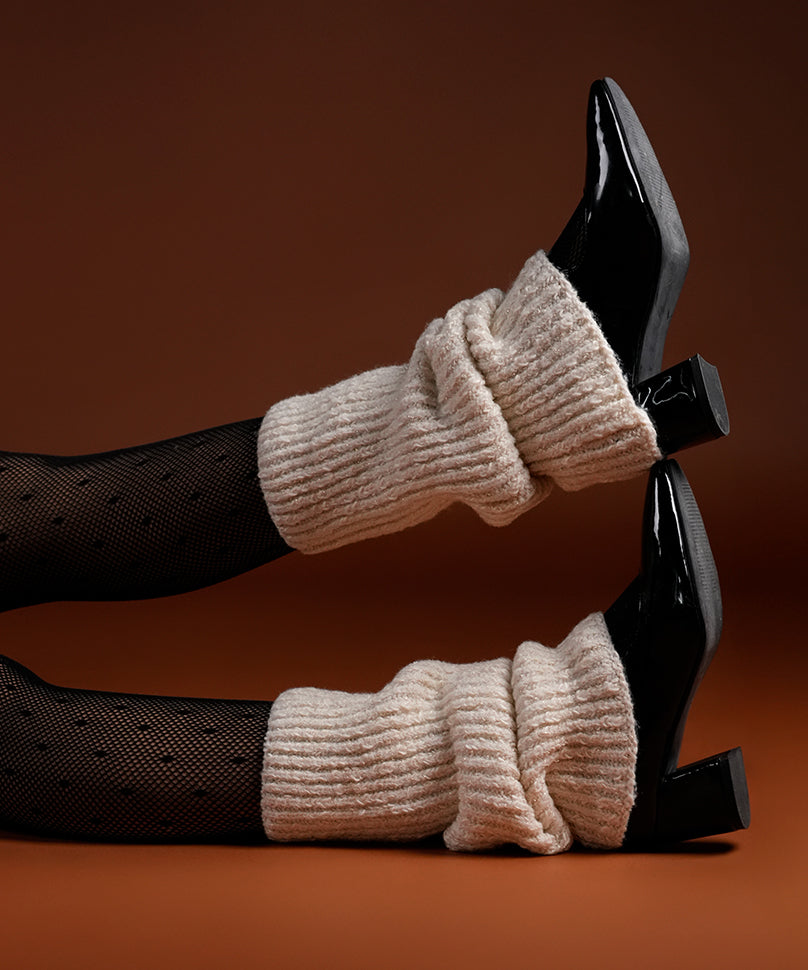 Melange Ribbed Leg Warmer - White